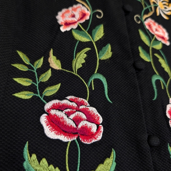 VTG 90s Victor Costa Occasion Black Floral Embroidery Duster Jacket Boho Cottage - Picture 6 of 11